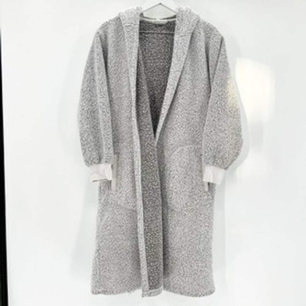 Pottery Barn Sherpa Fleece Hooded Robe Cardigan Gray Size Small